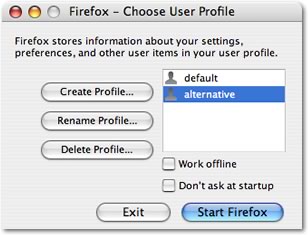 [画像]Firefox プロファイルマネージャ。